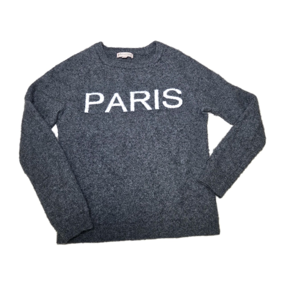 Philosophy Cashmere PARIS Sweater Gray Crewneck Size S
